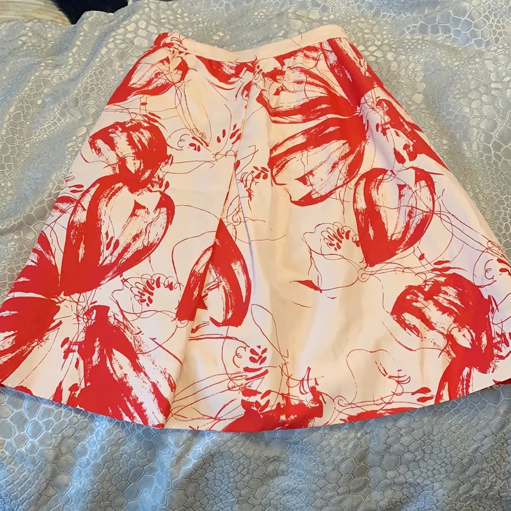 Pink/Red Floral Midi A-Line Skirt